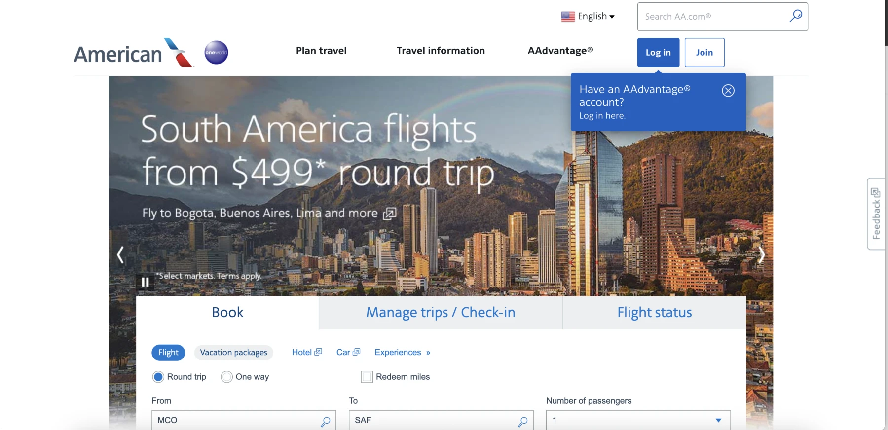 American Airlines promo code example