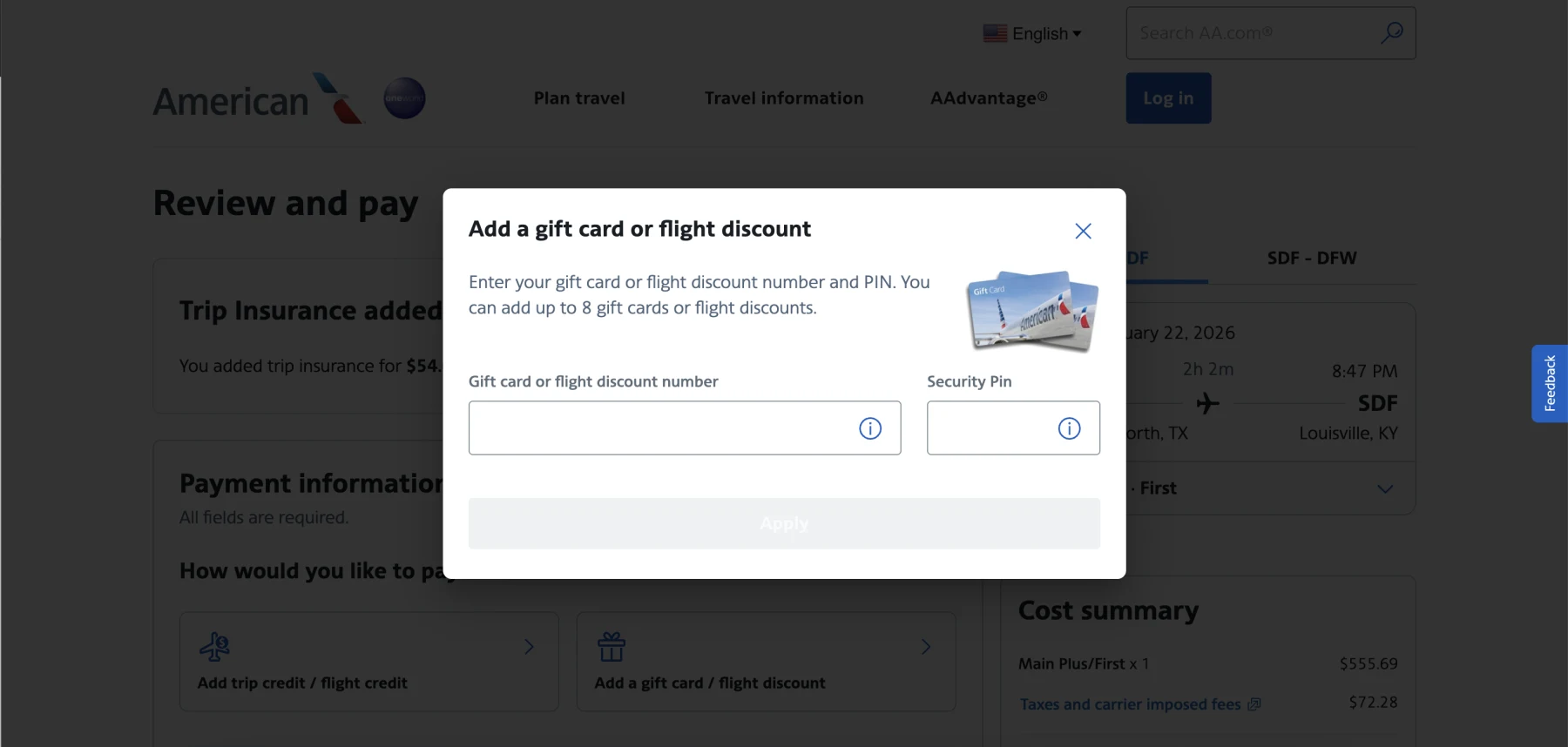 American Airlines promo code example