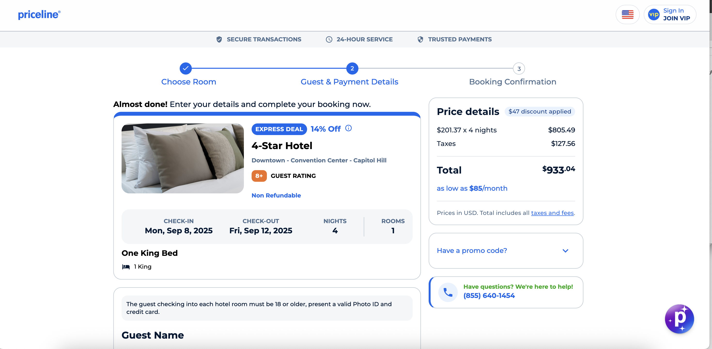 Priceline promo code example