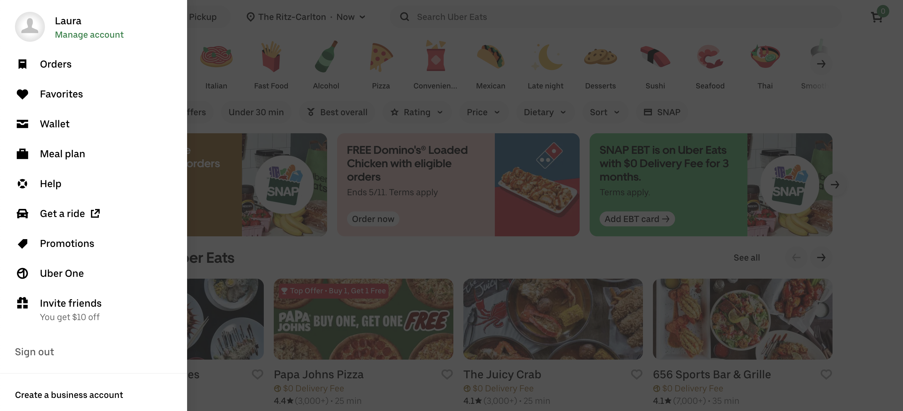Uber Eats promo code example