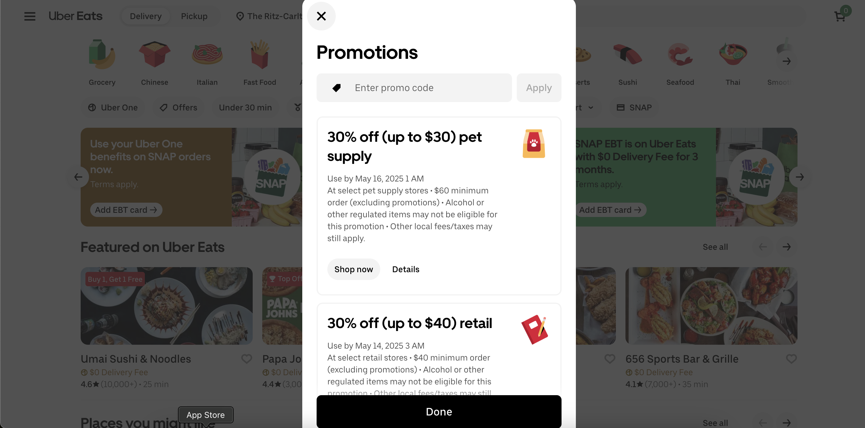Uber Eats promo code example