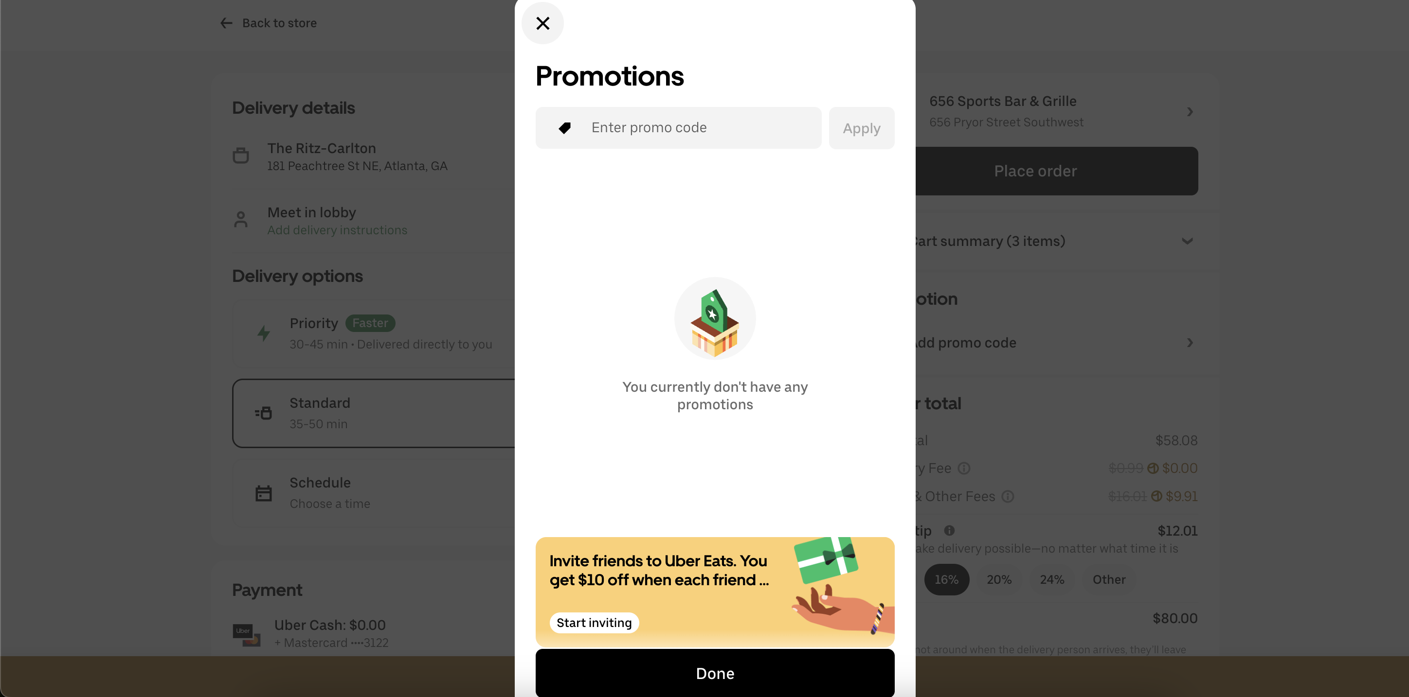 Uber Eats promo code example