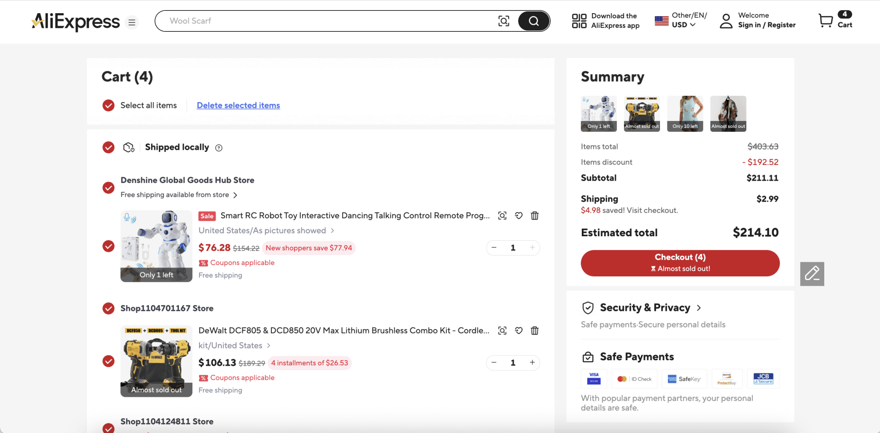 AliExpress promo code screenshot