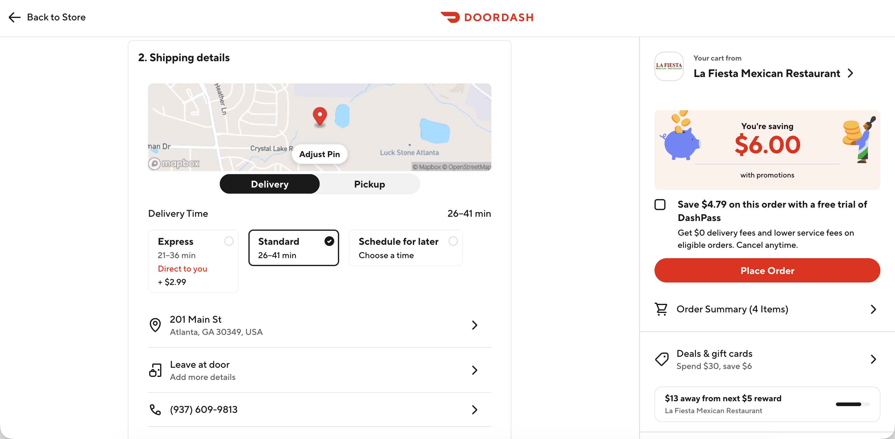 DoorDash promo code screenshot