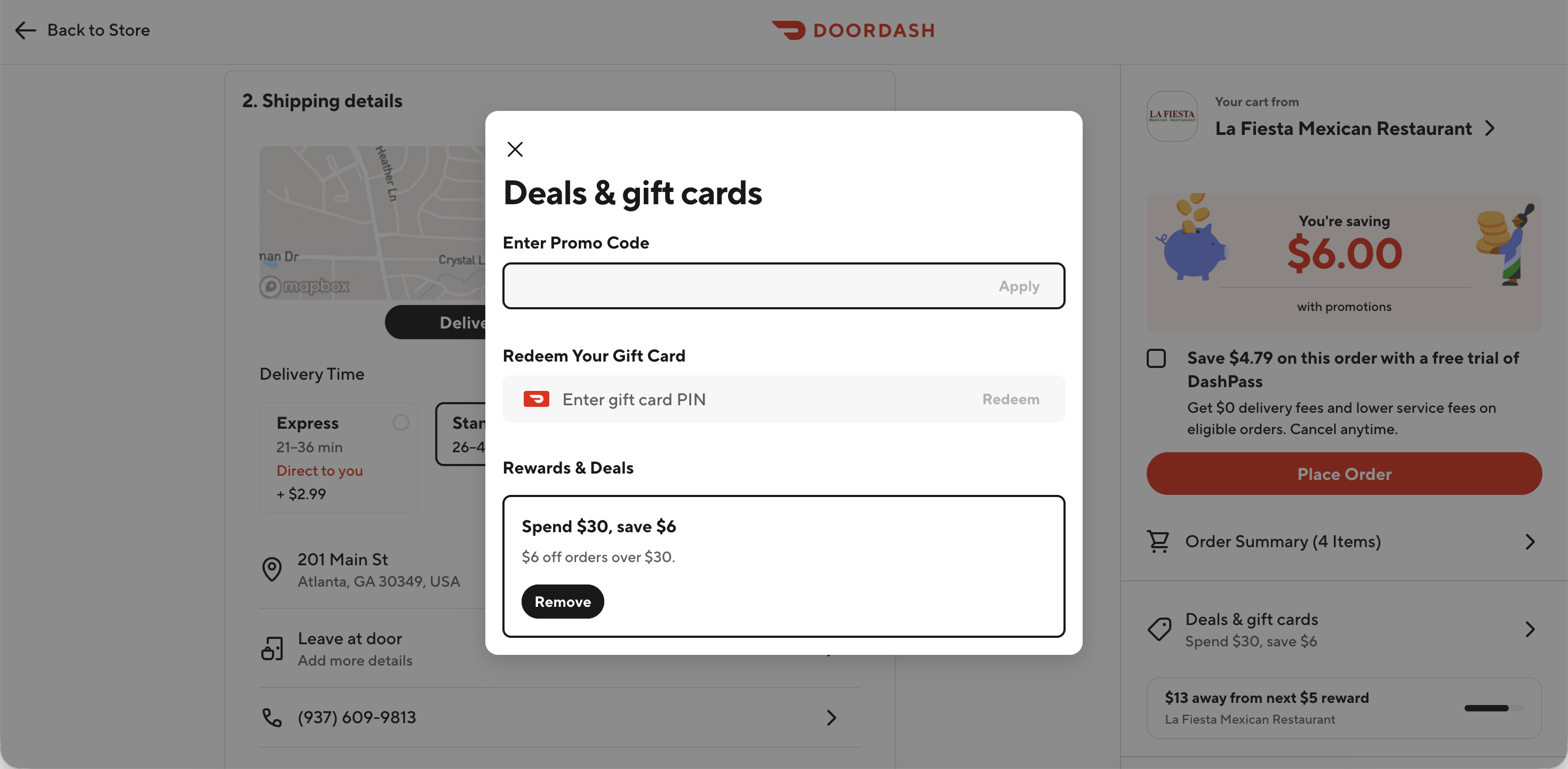 DoorDash promo code screenshot