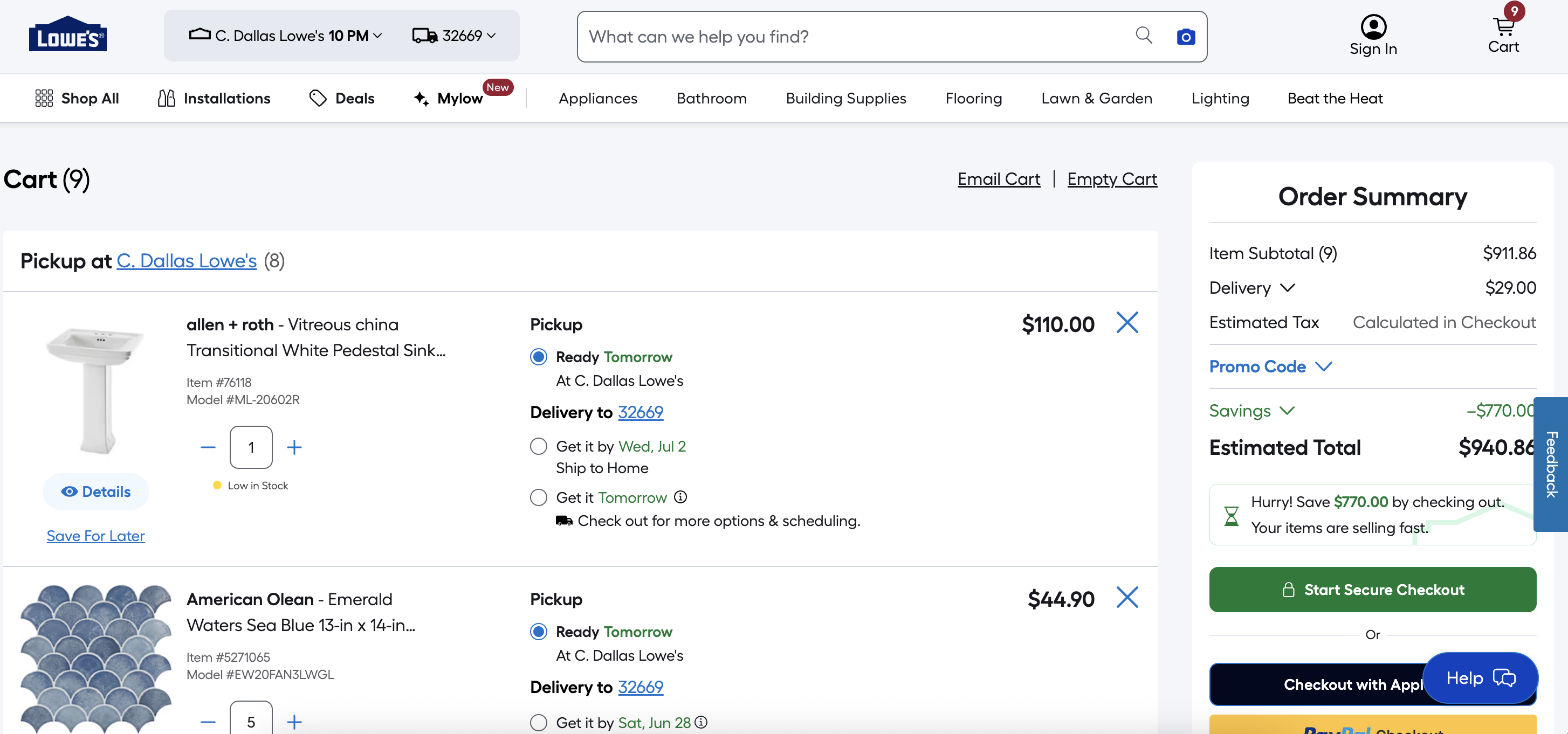 Lowe's promo code screenshot