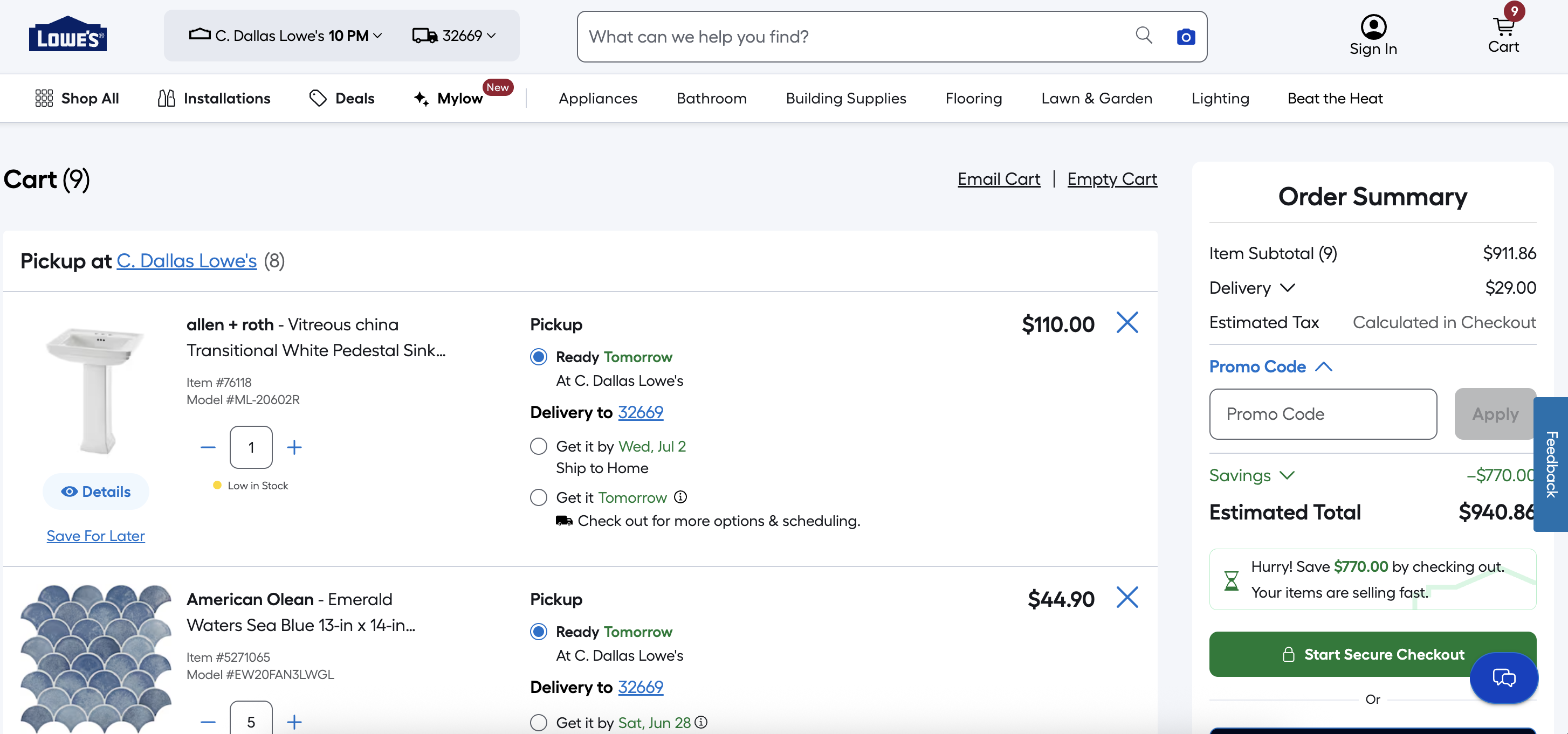 Lowe's promo code screenshot