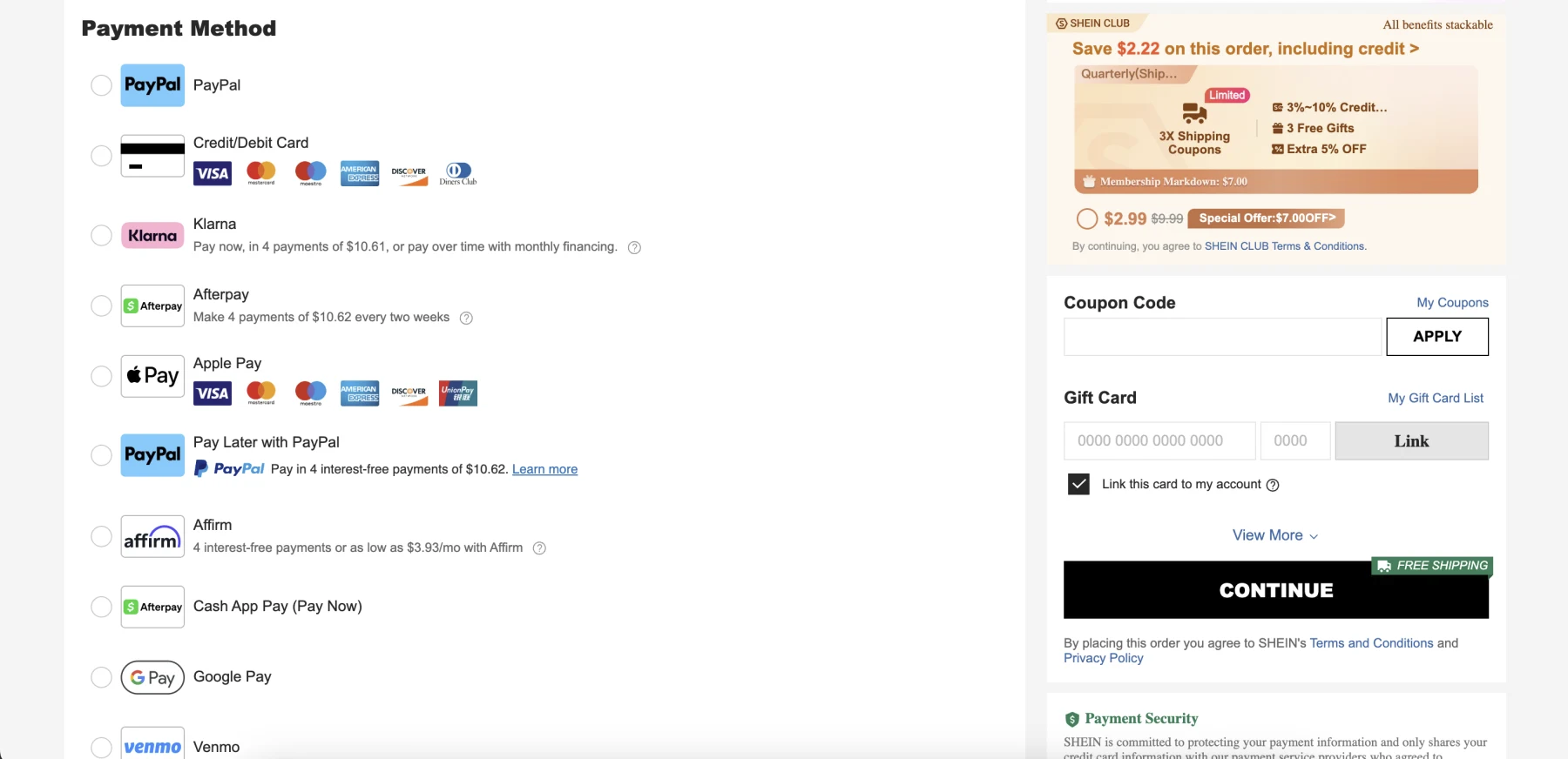 SHEIN promo code example